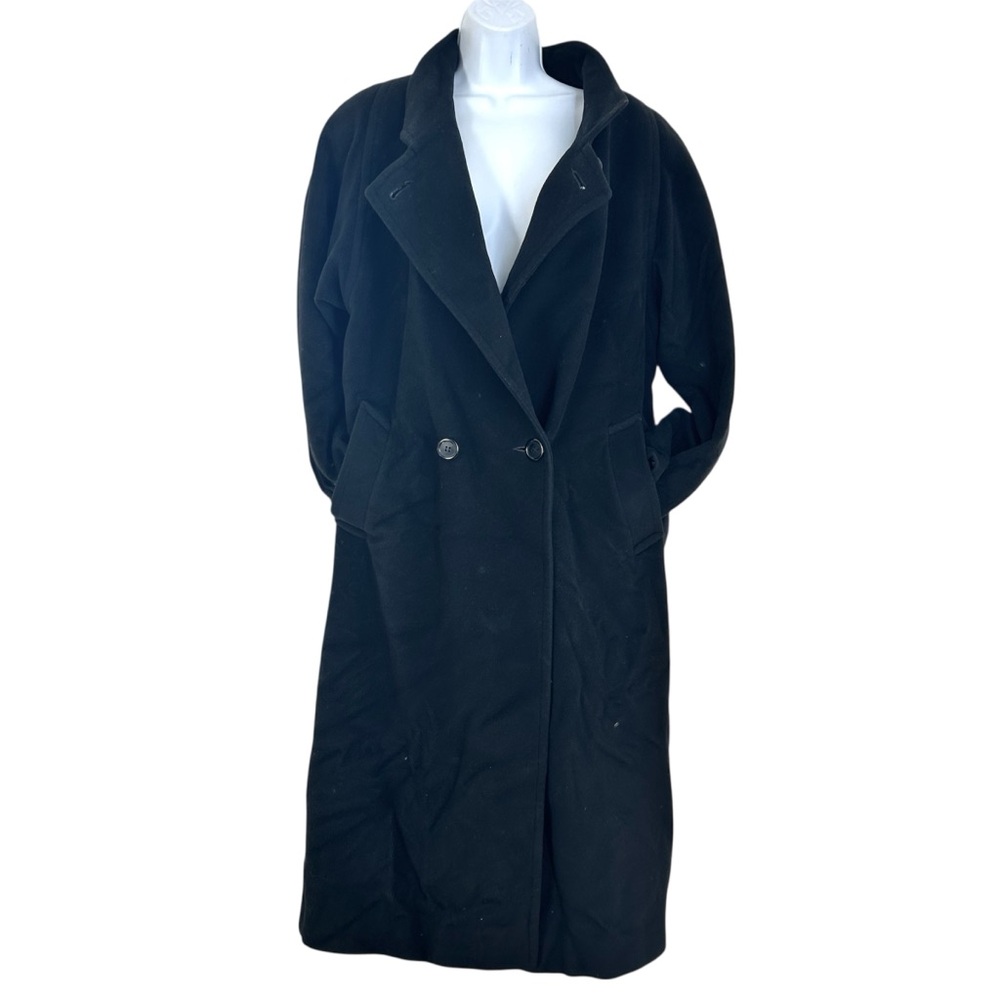 Vtg 80s Black Cashmere Double-Breasted Long Coat Sz 10 J. Percy Marvin Richards